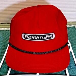 VTG Freightliner Rope Strapback Hat/Cap Red Leather Strap Black Braid Made USA
